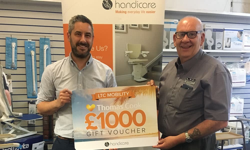 LTC Mobility and Handicare together with 1000 prize for 1100 stairlift