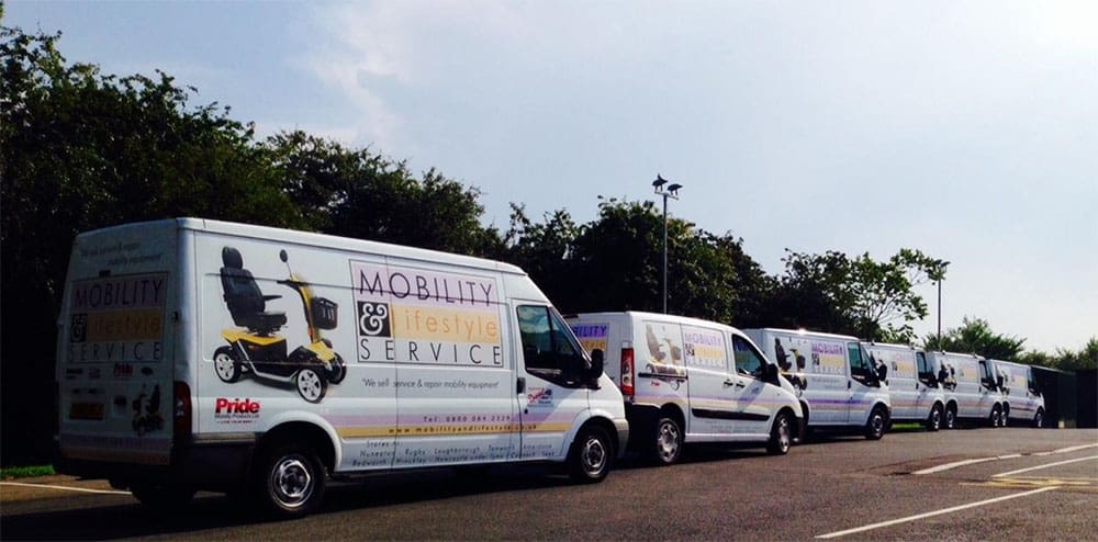 Mobility & Lifestyle vans in a line