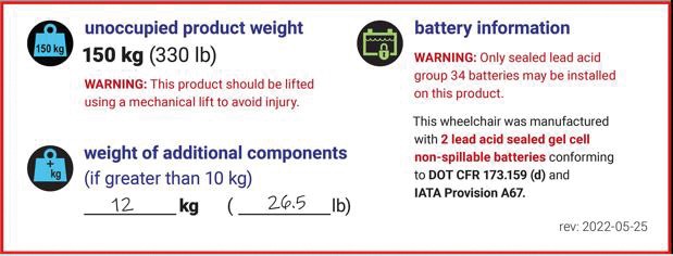 Figure 4. Weight and battery information 